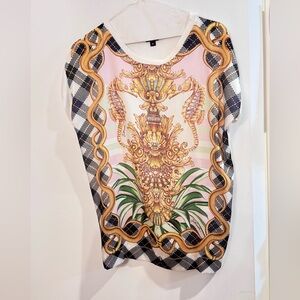 Just Cavalli Gold and Black Baroque Print Top